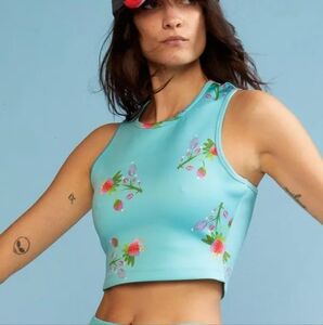 NWT Cynthia Rowley Racer Bonded Aqua Floral Tank Top, L